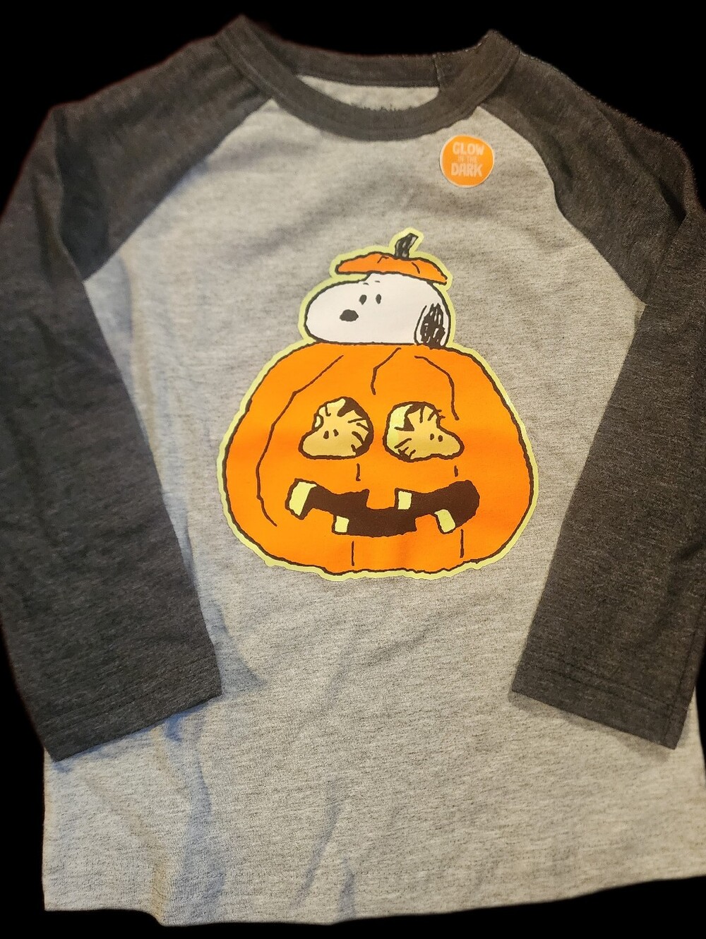 JUMPING BEANS 24M SNOOPY AND WOODSTOCK GLOW IN THE DARK PUMPKIN SHIRT